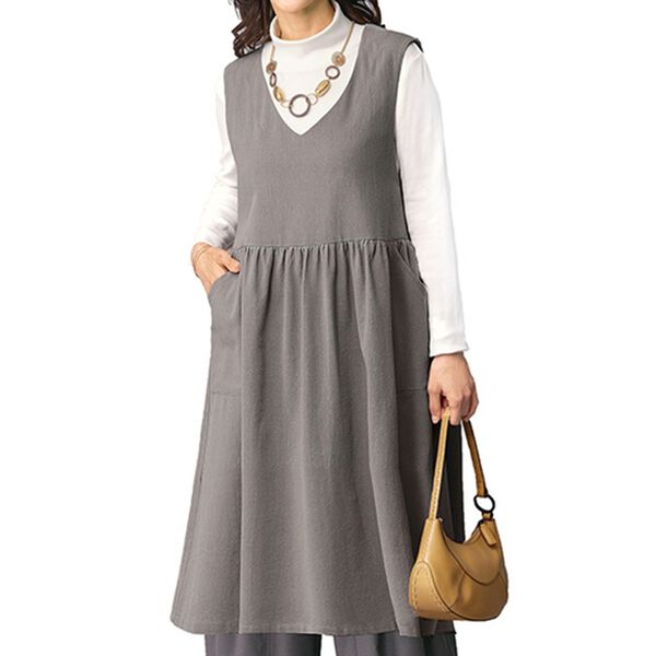 BELLUNA（ベルーナ）の「綿ガーゼ素材デザインジャンパードレス（ジャンパースカート）」｜モカ