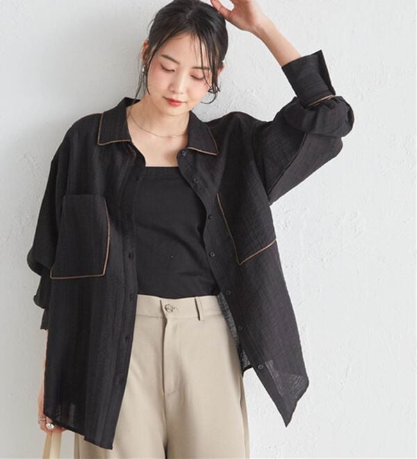 RANAN（ラナン）の「配色パイピングシアーシャツ（シャツ）」｜ブラック系