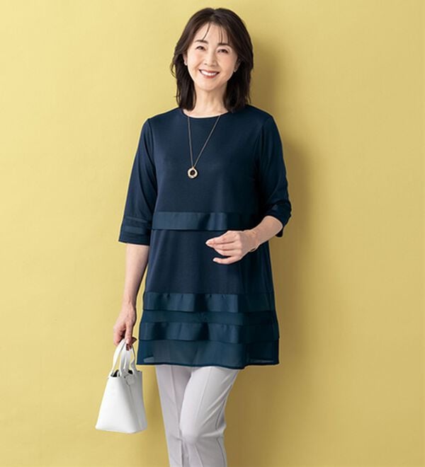 17462✨ブルネロクチネリ シフォン デザイン ドッキング チュニック M シフォン切替チュニック＜テリーナ＞ - ベルーナ【公式】