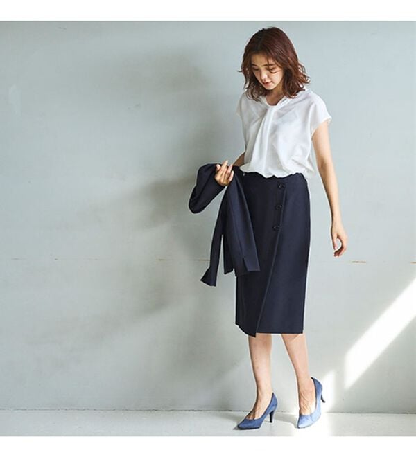 GeeRA（ジーラ）の「【ジャケット+2ボトム】洗えるストレッチ！ジャケット＆ブラウス＆ワイドパンツ＆スカートスーツセット（パンツスーツ）」｜詳細画像