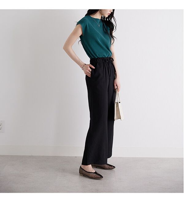 GeeRA（ジーラ）の「冷感リネン風イージーワイドパンツ（ワイドパンツ・ガウチョ）」｜詳細画像