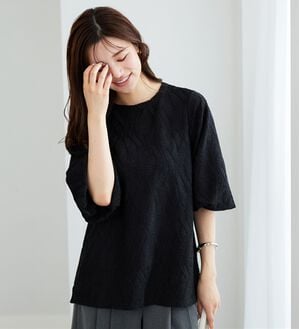 BELLUNA（ベルーナ）の「波柄ジャカードバルーン袖プルオーバー（カットソー）」｜黒