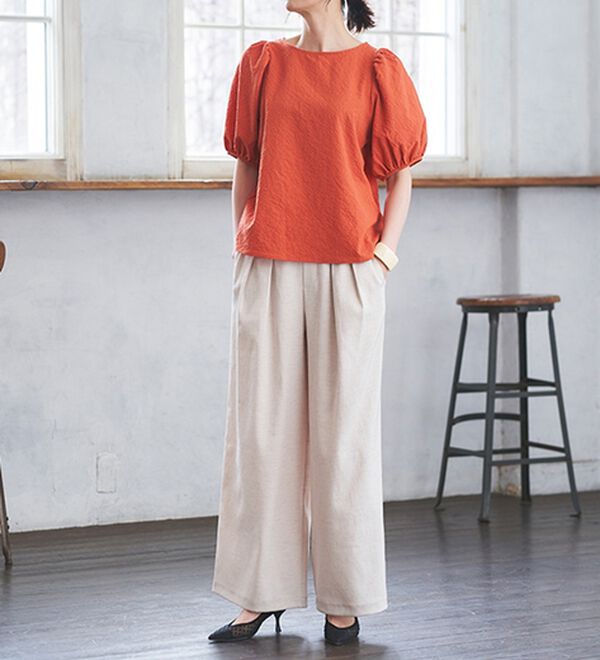 RANAN（ラナン）の「ひんやり！サッカー素材袖ボリュームブラウス（ブラウス）」｜詳細画像