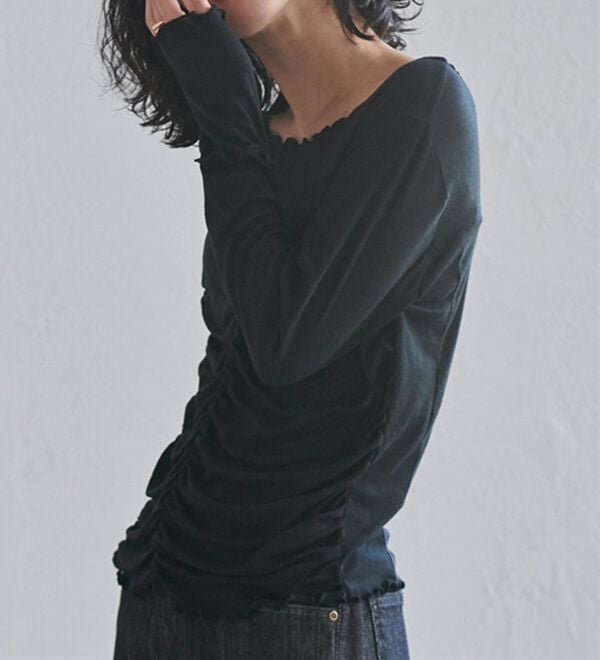 RANAN（ラナン）の「ギャザーデザインシアーTシャツ（Tシャツ）」｜詳細画像