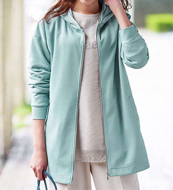 BELLUNA（ベルーナ）の「フードデザインとろみ素材ジップアップパーカー（パーカー）」｜詳細画像