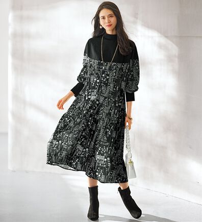 BELLUNA（ベルーナ）の「【Ｌａｇｒｉｌｕａ】リブ切替プリントワンピース（ニットワンピース）」