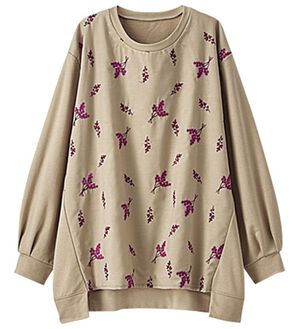 BELLUNA（ベルーナ）の「花柄刺しゅう切替デザインプルオーバー（カットソー）」｜トープ