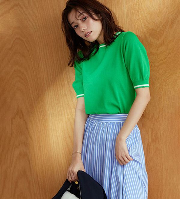 Pierrot（ピエロ）の「ライン配色パフニット（ニット・セーター）」｜詳細画像