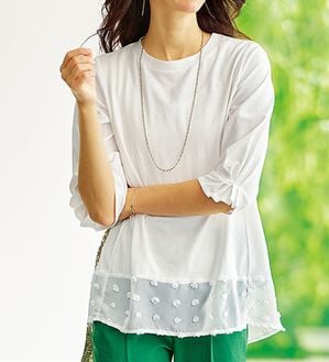 BELLUNA（ベルーナ）の「裾シアードット切替プルオーバー（カットソー）」｜オフ白