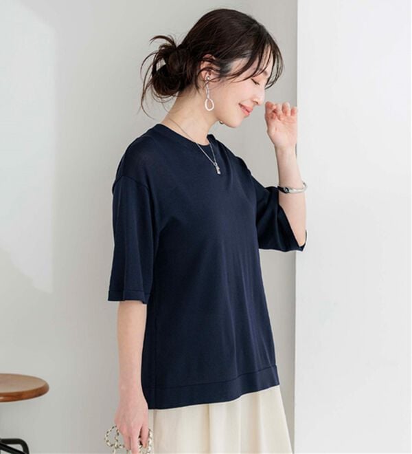 BELLUNA（ベルーナ）の「【快適Ｌａｂ．】シャリ冷！洗える多機能ニットＴシャツ（ニット・セーター）」｜詳細画像