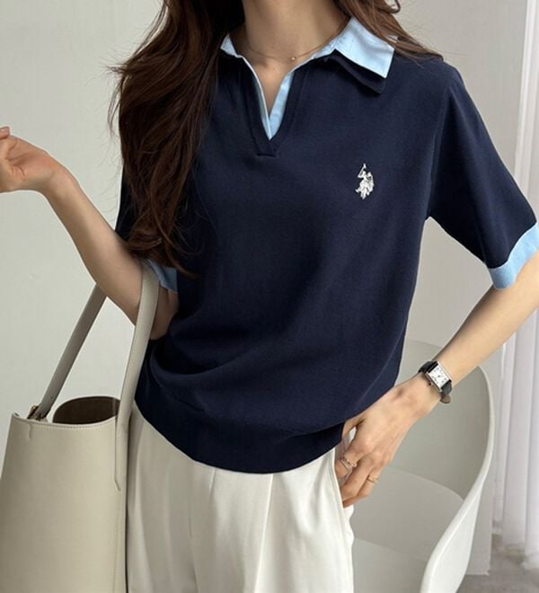 GeeRA（ジーラ）の「【ＵＳ．ＰＯＬＯ．ＡＳＳＮ】衿付ポロニットトップス（ニット・セーター）」｜詳細画像