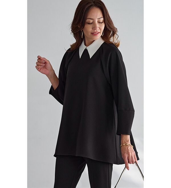 BELLUNA（ベルーナ）の「色褪せにくい黒！バイカラーブラウス（セットアップ）」｜詳細画像