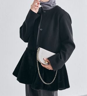 RANAN（ラナン）の「ペプラムファー切替コート（ハーフコート）」｜ブラック