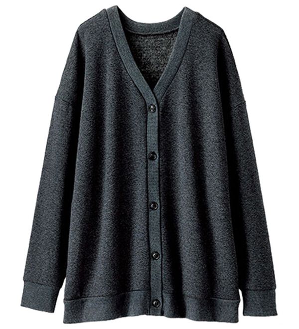 BELLUNA（ベルーナ）の「裏ファー素材前ボタンデザインカーディガン（その他カーディガン）」｜杢チャコール