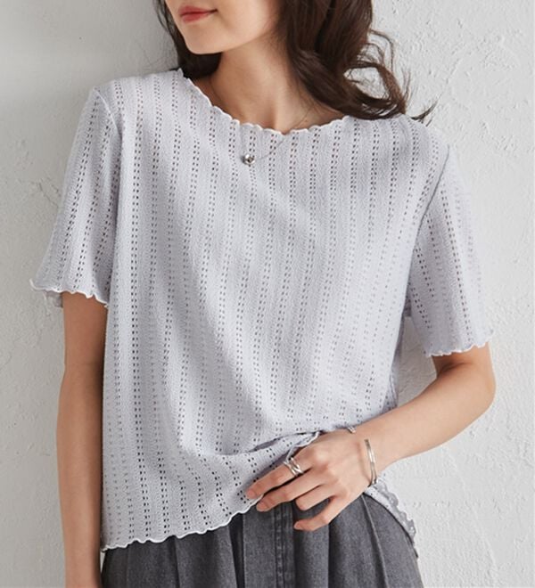 RANAN（ラナン）の「透かし柄メロー配色Ｔシャツ（カットソー）」｜詳細画像