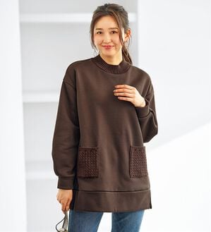 BELLUNA（ベルーナ）の「裏起毛素材ニット切替チュニック（チュニック）」｜ブラウン