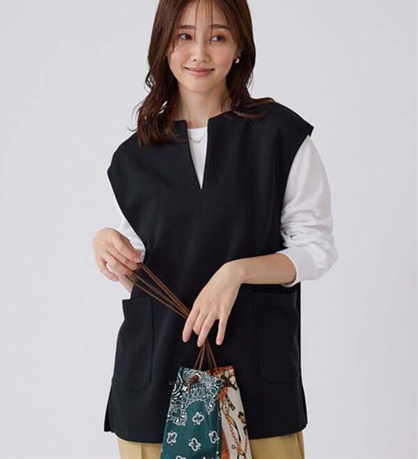 BELLUNA（ベルーナ）の「【2点セット】静電気防止インナー付ベストアンサンブル（アンサンブル）」｜黒