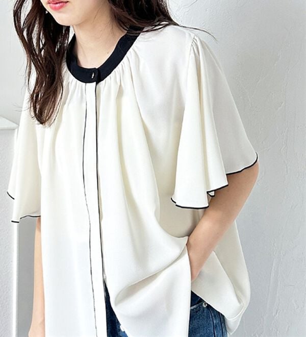 GeeRA（ジーラ）の「前後２ＷＡＹ配色フレアー袖ブラウス（ブラウス）」｜詳細画像