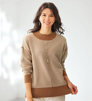 BELLUNA（ベルーナ）の「幾何柄ジャカードニットプルオーバー（ニット・セーター）」｜キャメル系