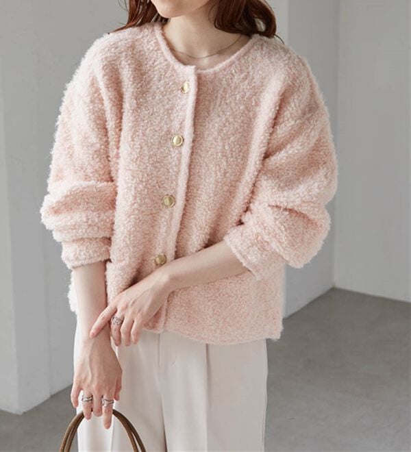 RANAN（ラナン）の「ゴールド調ボタンループ編みニットジャケット（ニットカーディガン）」｜詳細画像