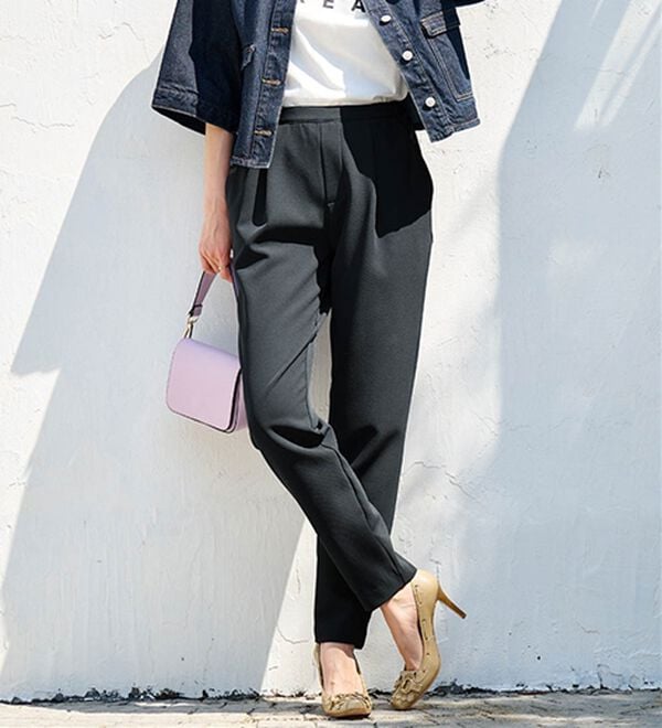 RANAN（ラナン）の「あったか！裏起毛美脚シルエットタックパンツ（フルレングスパンツ）」｜チャコール