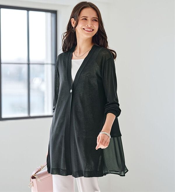 BELLUNA（ベルーナ）の「スタイルアップ！バックフレアカーディガン（ニットカーディガン）」｜黒