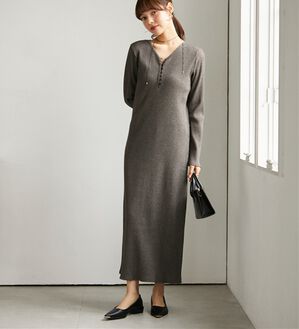 RANAN（ラナン）の「Ｖヘンリーリブワンピース（その他ワンピース）」｜チャコール