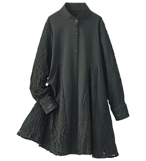 BELLUNA（ベルーナ）の「レース切り替えフレアチュニック（フルレングスパンツ）」｜黒