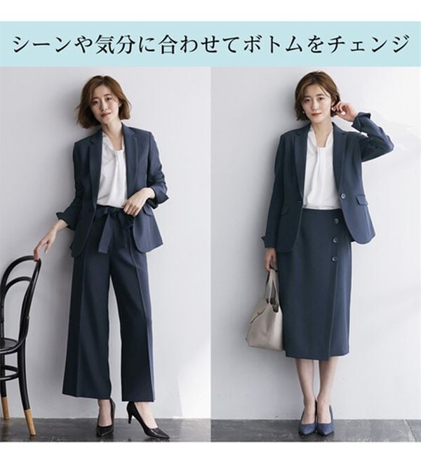 GeeRA（ジーラ）の「【ジャケット+2ボトム】洗えるストレッチ！ジャケット＆ブラウス＆ワイドパンツ＆スカートスーツセット（パンツスーツ）」｜詳細画像