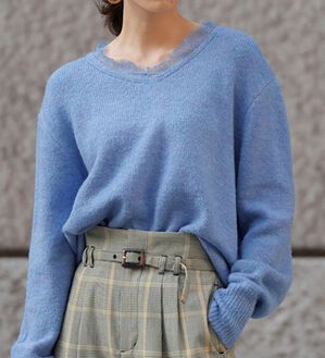 RANAN（ラナン）の「レース付Ｖネックニットプルオーバー（ニット・セーター）」｜詳細画像