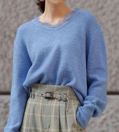 RANAN（ラナン）の「レース付Ｖネックニットプルオーバー（ニット・セーター）」