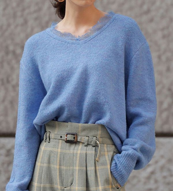 RANAN（ラナン）の「レース付Ｖネックニットプルオーバー（ニット・セーター）」｜詳細画像