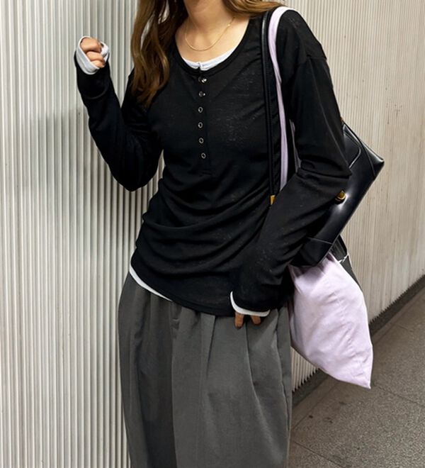 GeeRA（ジーラ）の「前後２ＷＡＹシアースラブヘンリーネックカットソー（カットソー）」｜詳細画像