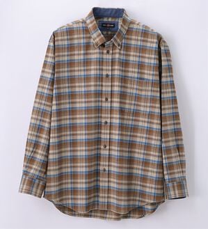 「着心地快適ストレッチネルシャツ（メンズシャツ）」｜ベージュチェック