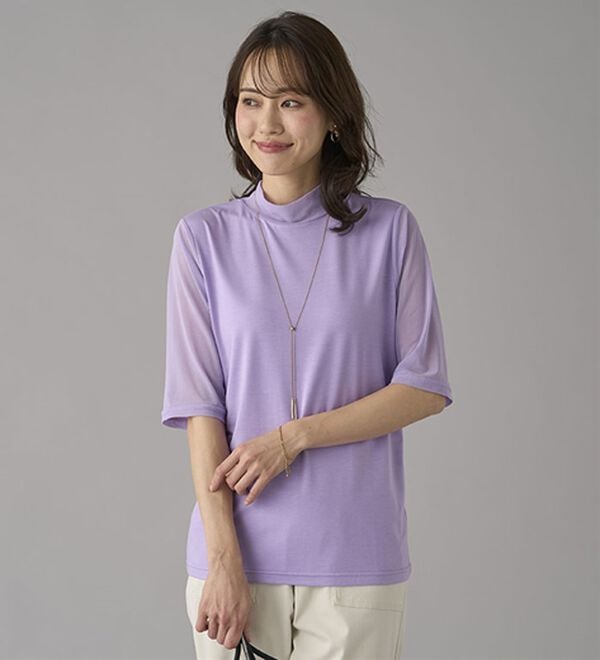 BELLUNA（ベルーナ）の「【５分袖】チュール切替上品インナー（カットソー）」｜詳細画像