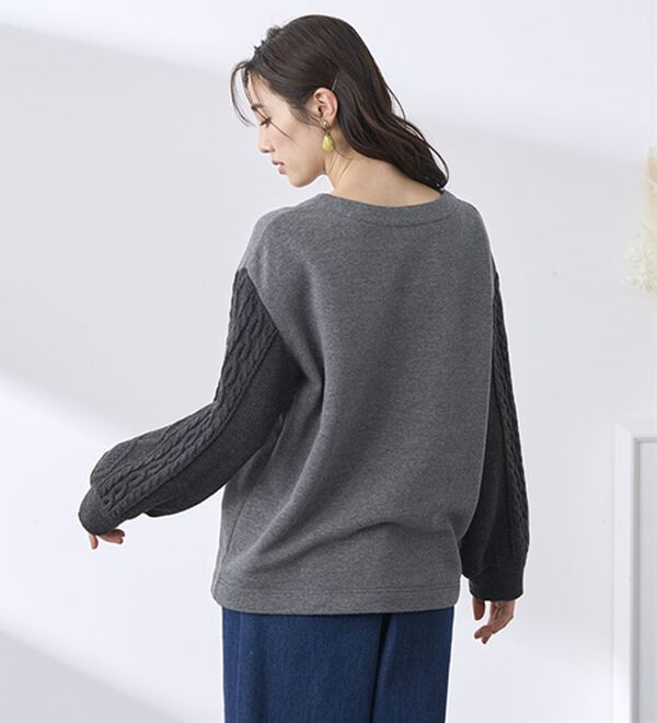 BELLUNA（ベルーナ）の「ケーブルニット使い裏起毛トレーナー（トレーナー・スウェット）」｜詳細画像