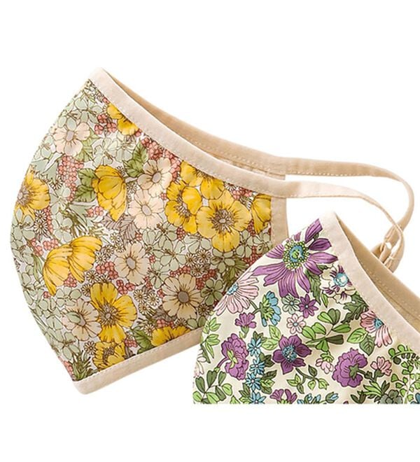 「リバティプリント・コットン耳が痛くなりにくいマスク・マスクケース（衛生用品・マスク）」｜イエロー系