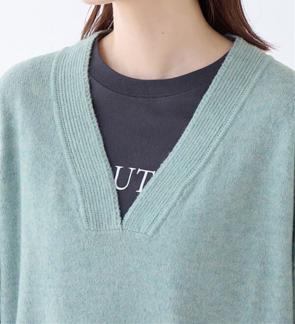 Viola e Viola（ヴィオラ エ ヴィオラ）の「【洗えるもちもち】首回りすっきり見せＶネックニット（ニット・セーター）」｜詳細画像