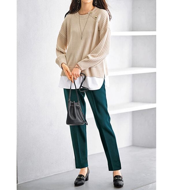 BELLUNA（ベルーナ）の「裏起毛ジョーゼット素材テーパードパンツ（テーパードパンツ）」｜詳細画像