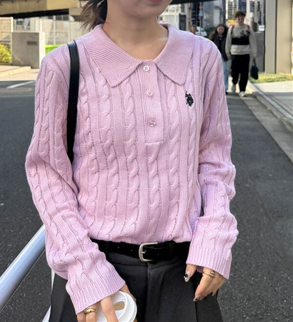 RANAN（ラナン）の「＜U.S.POLO ASSN.＞刺繍長袖ケーブルポロニット（ニット・セーター）」｜詳細画像