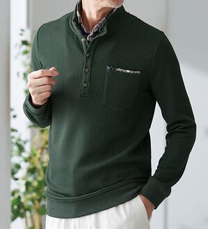 「ワッフルダブル衿トレーナー（メンズトレーナー）」｜詳細画像