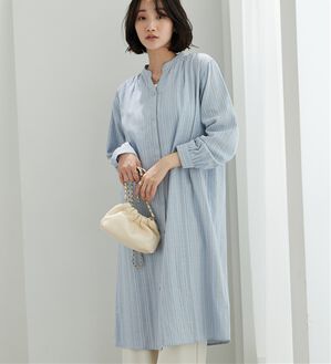 BELLUNA（ベルーナ）の「綿100％ダブルガーゼ素材ワンピース（その他ワンピース）」｜ブルー系ストライプ