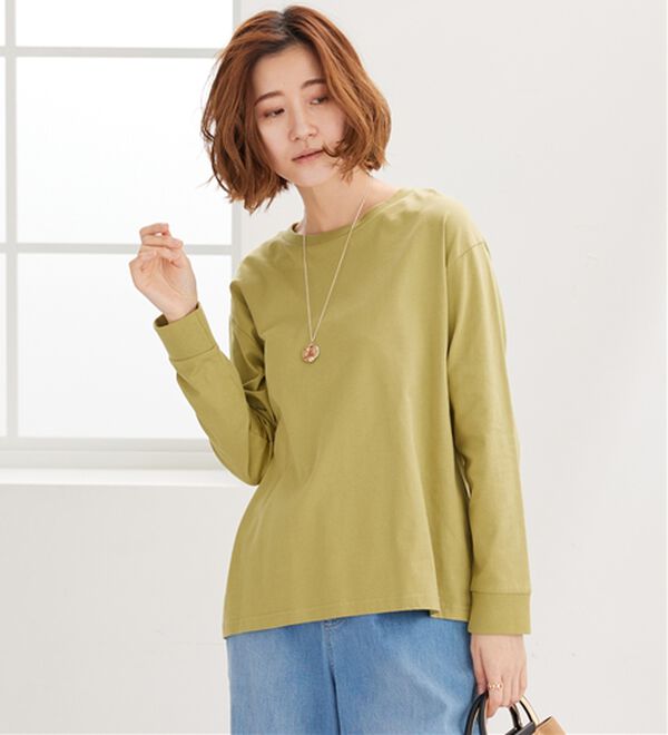 BELLUNA（ベルーナ）の「綿１００％大人顔サマ見え裾タックデザインプルオーバー（カットソー）」｜ライムイエロー