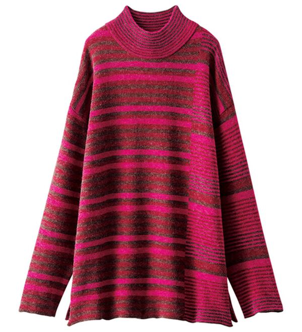 BELLUNA（ベルーナ）の「マルチボーダー柄ニットチュニック（チュニック）」｜詳細画像