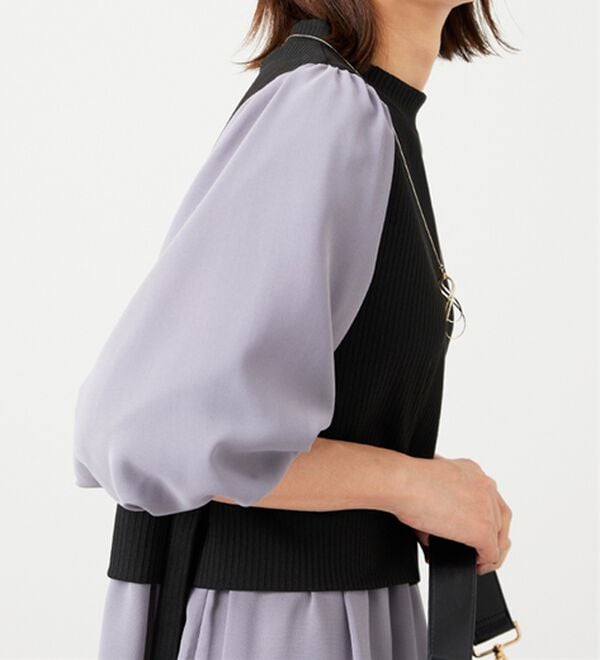 BELLUNA（ベルーナ）の「ベルト使い異素材切替ワンピ―ス（その他ワンピース）」｜詳細画像