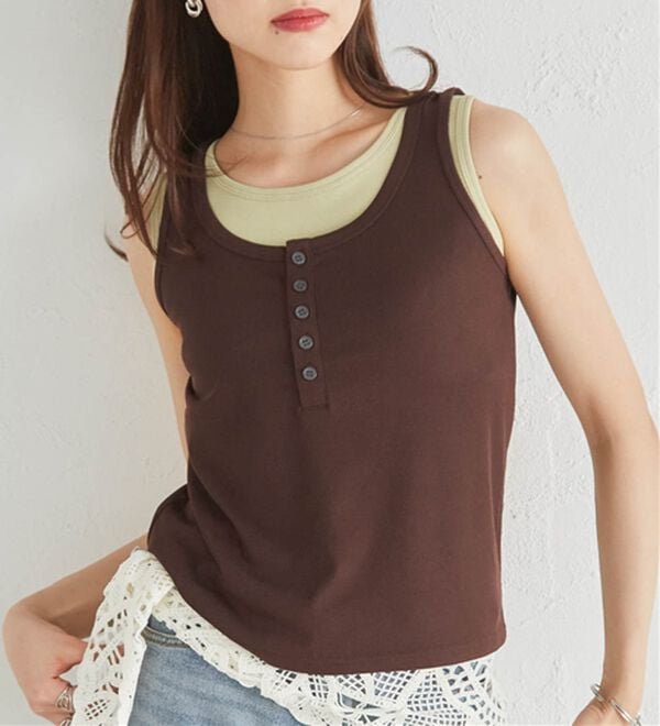 RANAN（ラナン）の「カップ付きレイヤードヘンリーネックタンクトップ（カットソー）」｜詳細画像