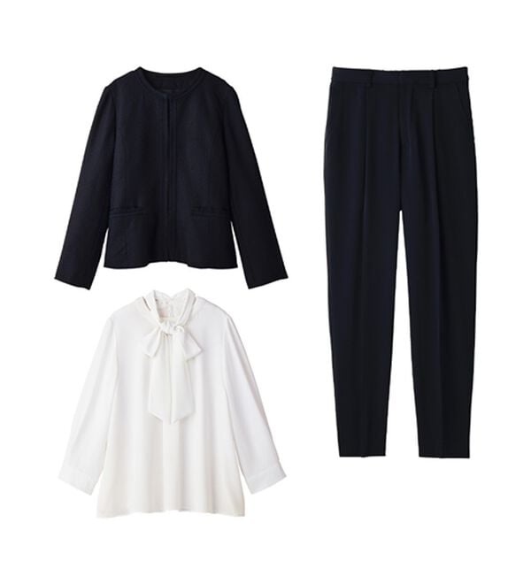 alotta（アロッタ）の「【選べるパンツ】洗える！３点セット着回し力抜群スーツ（その他スーツ）」｜ネイビー系テーパード