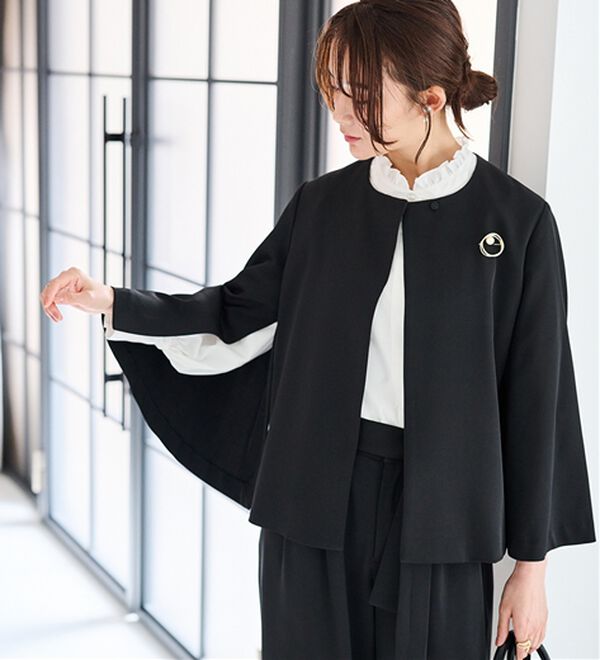 RANAN（ラナン）の「【２点セット】防しわ！洗える！ケープライクジャケットセットアップ（パンツスーツ）」｜詳細画像