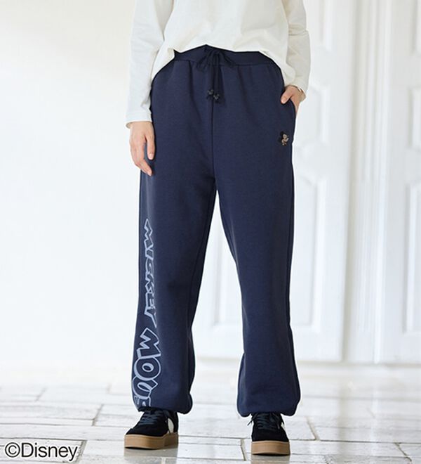 BELLUNA（ベルーナ）の「＜Ｄｉｓｎｅｙ＞【ミッキー】ロゴプリント裏起毛スウェットパンツ（ワイドパンツ・ガウチョ）」｜詳細画像