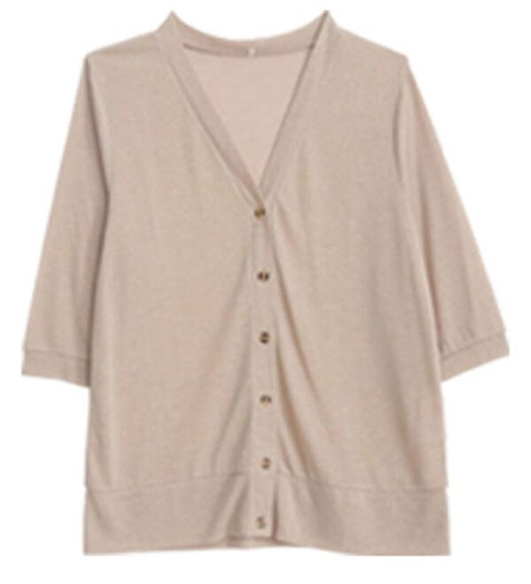 A HAPPY MARILYN（アハッピーマリリン）の「【Ｌ～５Ｌ】長袖・七分袖・半袖　シンプル　カーディガン（ニットカーディガン）」｜ベージュ